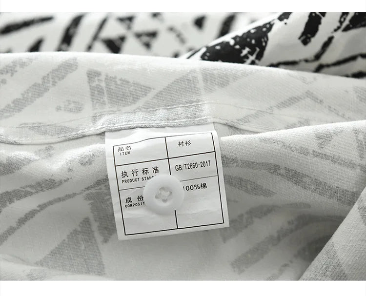 Geometric Pattern White Cotton Shirt