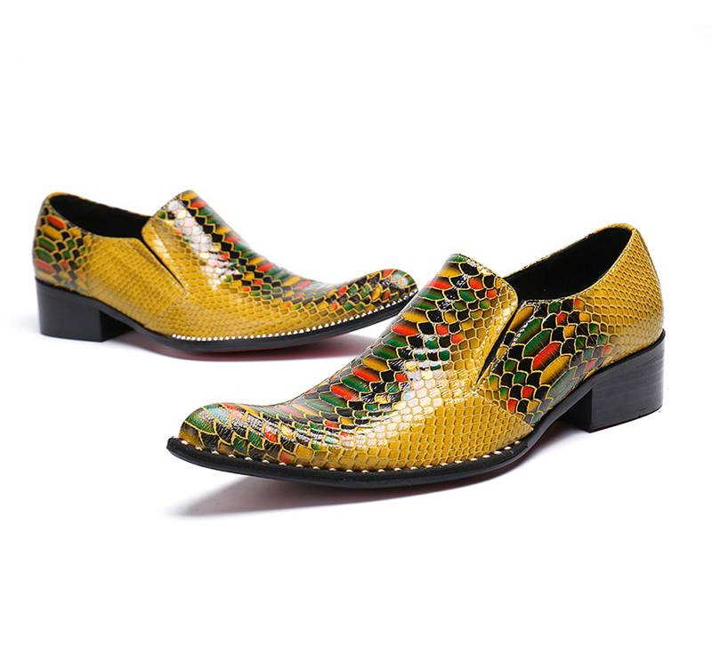 Italian Luxury Pointed Toe Style Gold Mix Colour Men Dress Shoes