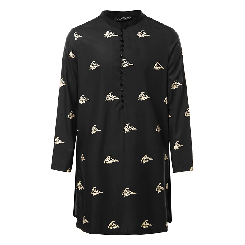 Printed Classic Tunic Cut Men Kurta Shirt