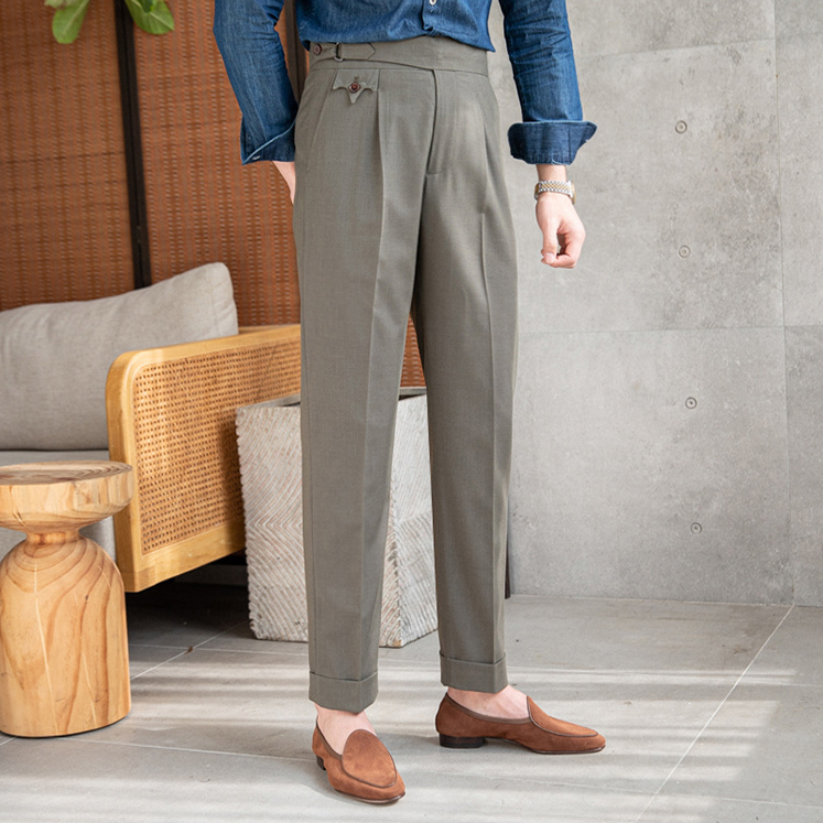 Solid Flat Front Polyester Trousers