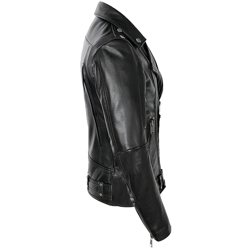 Zipper Pocket Decorated Turn-Down Collar Faux Leather Jacket