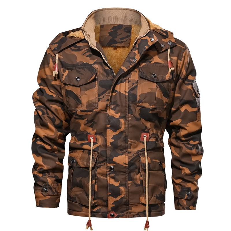 Camouflage Winter Fleece Thick Casual Men Hooded Jacket