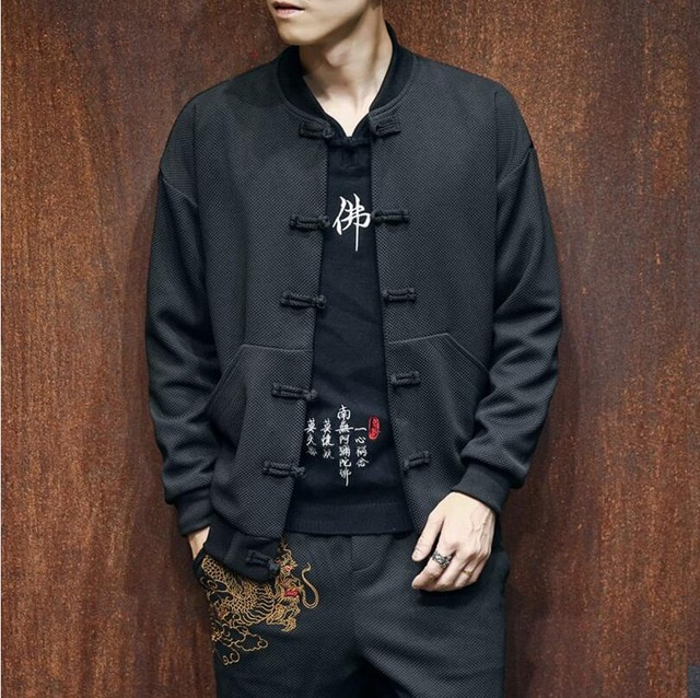 Black with Embroidery Chinese Style Men Jacket - FanFreakz