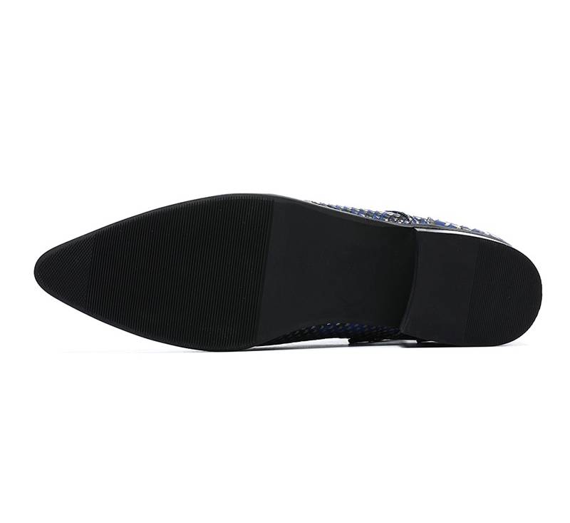 Bottines de luxe à bout pointu pour hommes à motif bleu