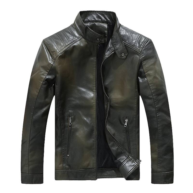 Solid Stand Collar Casual Moto Biker Style Hommes PU Veste