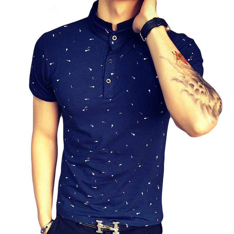 Dot Guitar Imprimé Col Montant Manches Courtes Style Hommes Polo