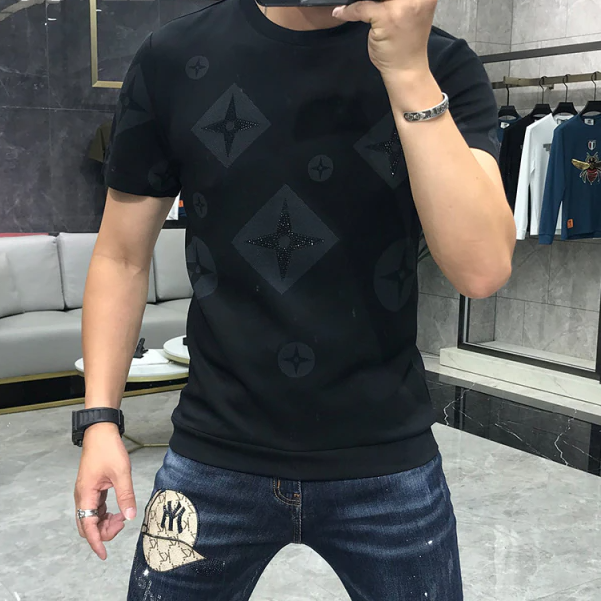 Mono Color Star Geometric Patterned T-Shirt