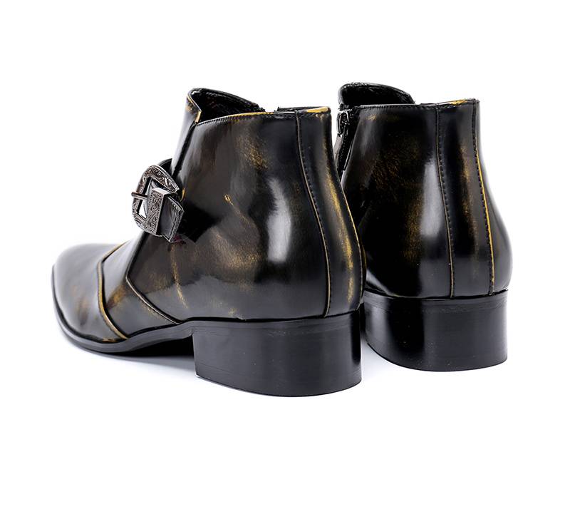 Bronze Pointed Toe Cowboy Style Men Ankle Boots - FanFreakz