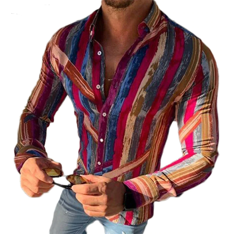 Vintage Look Colorful Stripes Men Slim Fit Shirt