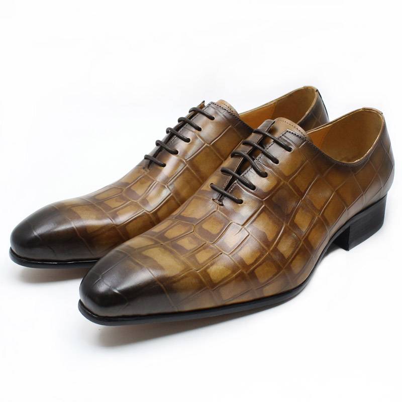 Genuine Leather Crocodile Skin Pattern Pointed Toe Classic Style Men Shoes