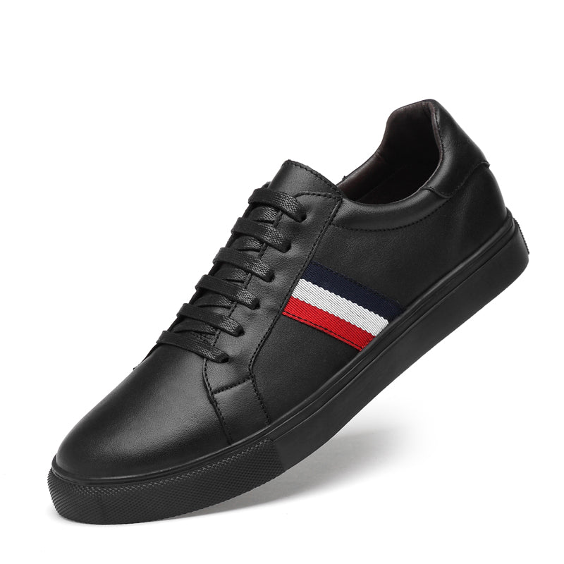 Sneaker décontracté en cuir véritable noir avec ruban rouge pour hommes
