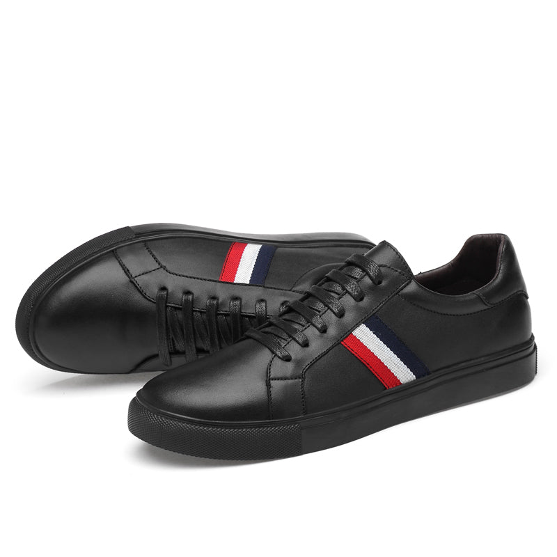 Sneaker décontracté en cuir véritable noir avec ruban rouge pour hommes