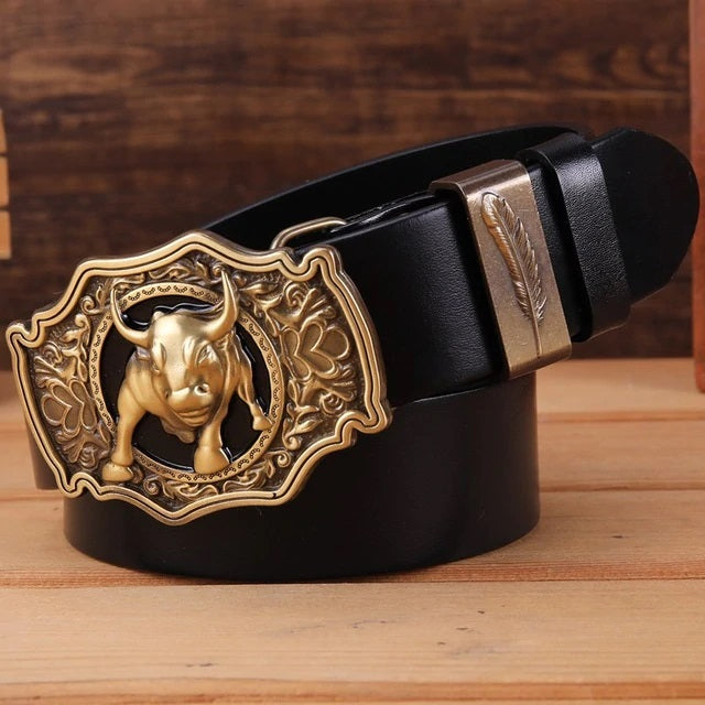 Bulls Head Big Buckle Men Leather Belt