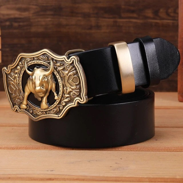 Bulls Head Big Buckle Men Leather Belt