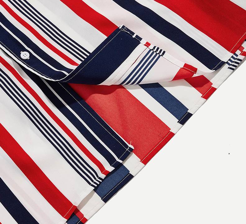 Chemise à manches courtes boutonnée à rayures verticales pour hommes