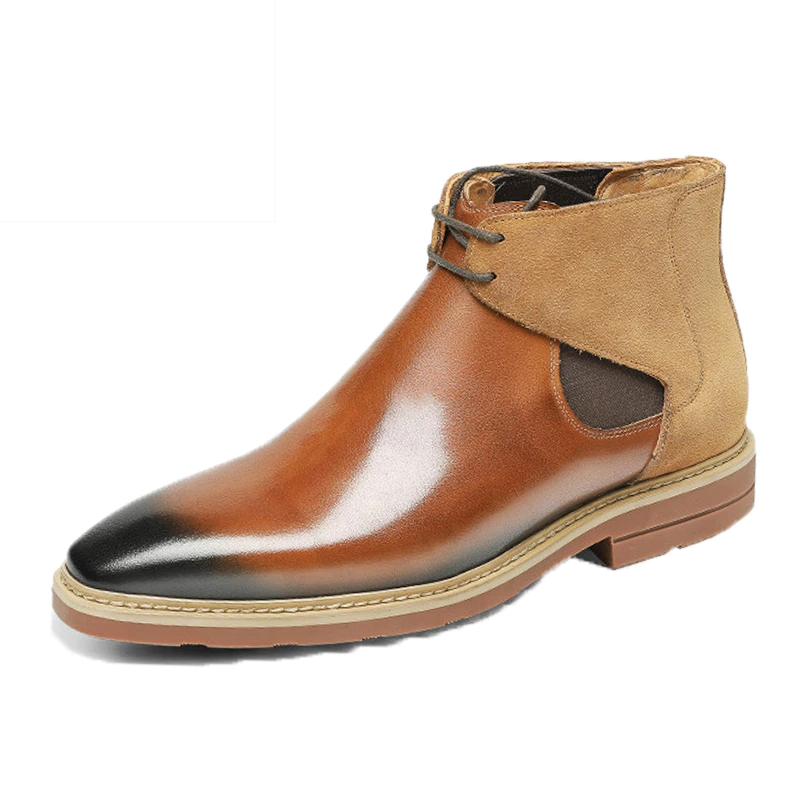 Bottines Brogue en cuir véritable à bout rond