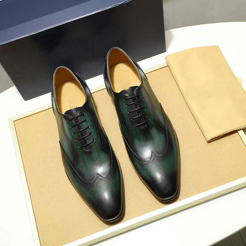 Excelente negro verde hecho a mano Wingtip hombres Oxfords zapatos