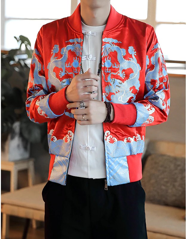 Chaquetas de bombardero para hombre con estampado de dragón de estilo oriental