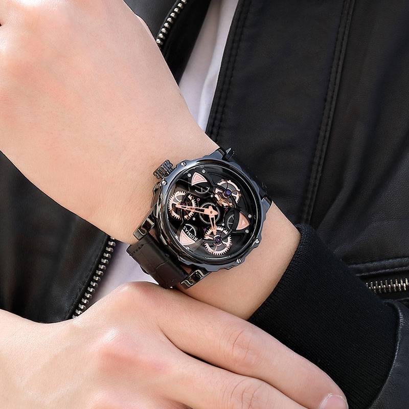 Creative Rotate Design in Leather Band Casual Men Watches