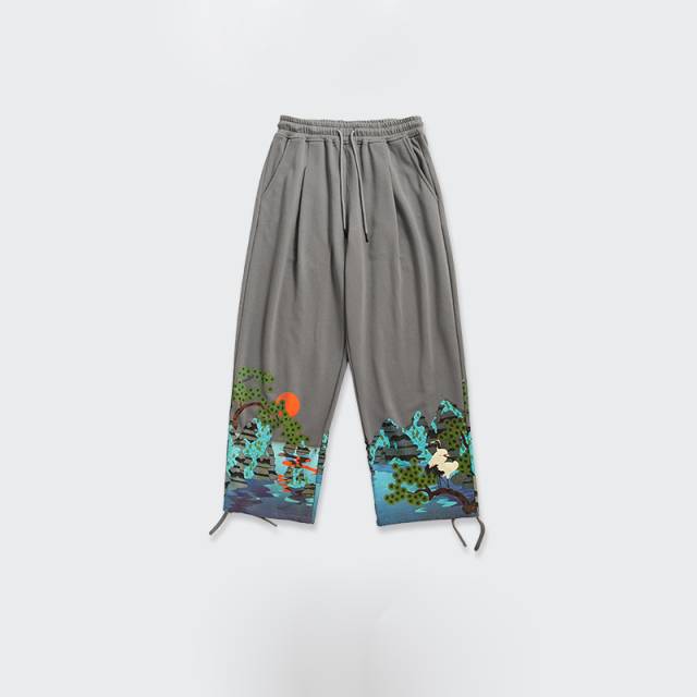 Natural Graphic Elastic Waist Loose Pants