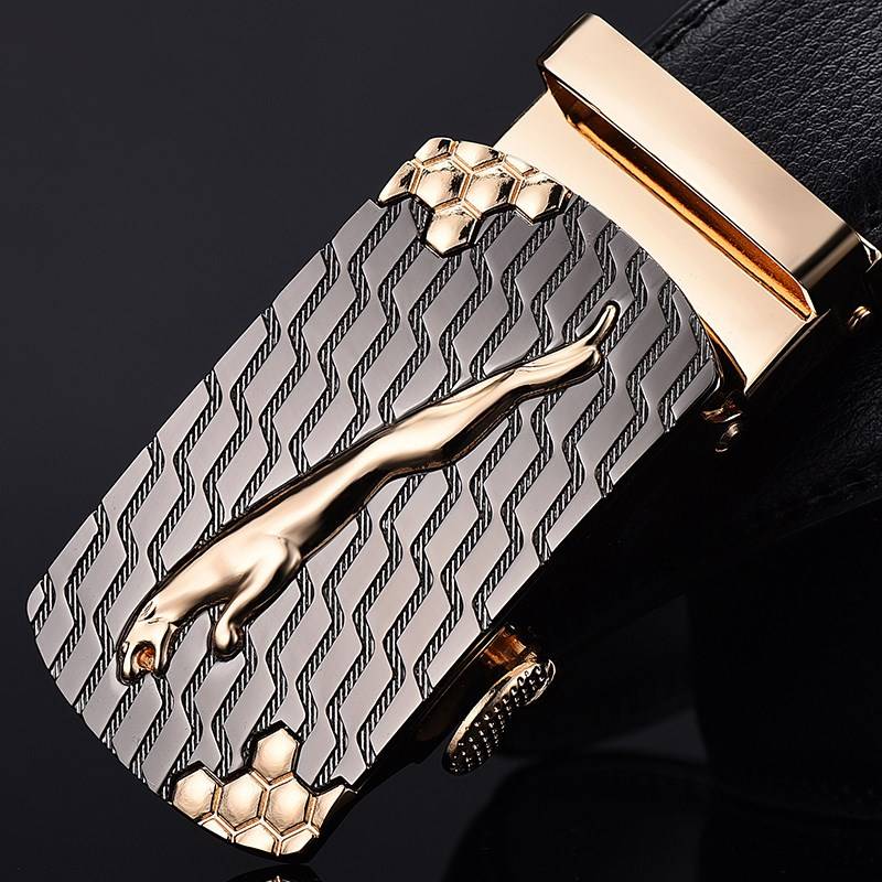 Cinturón de piel auténtica con hebilla de jaguar saltando