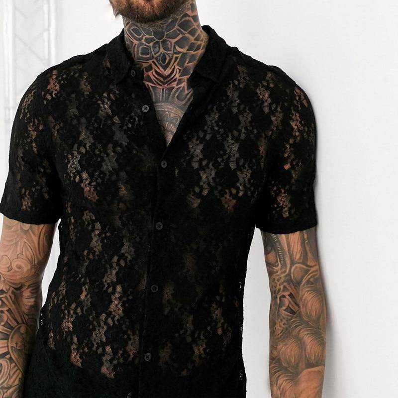 Chemise en maille transparente à fleurs