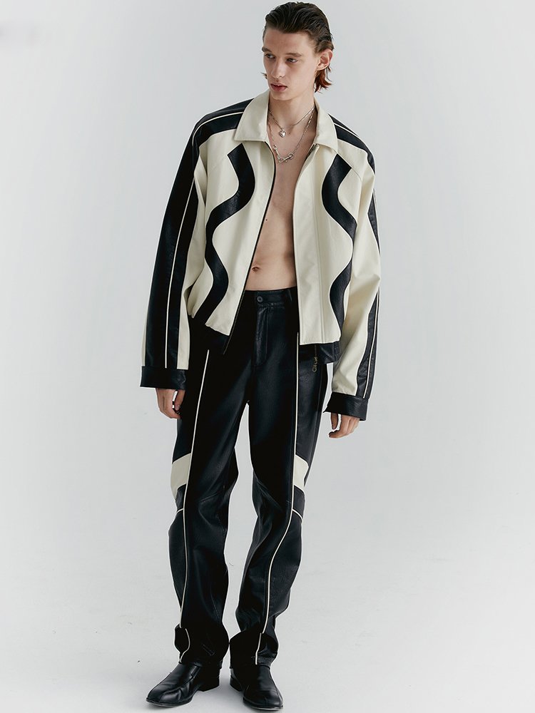 Spring Color Block Faux Leather Jacket