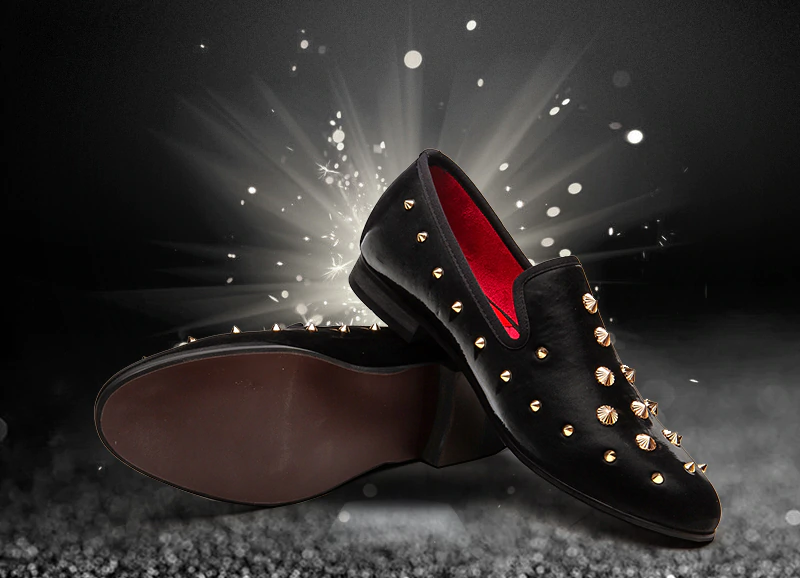 Luxury Black with Metal Mushroom Rivet Men Loafers Shoes