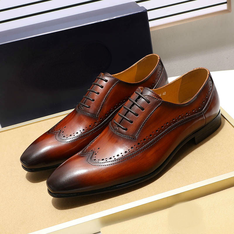 Zapatos de negocios Oxford para hombre con punta de ala larga clásica simple