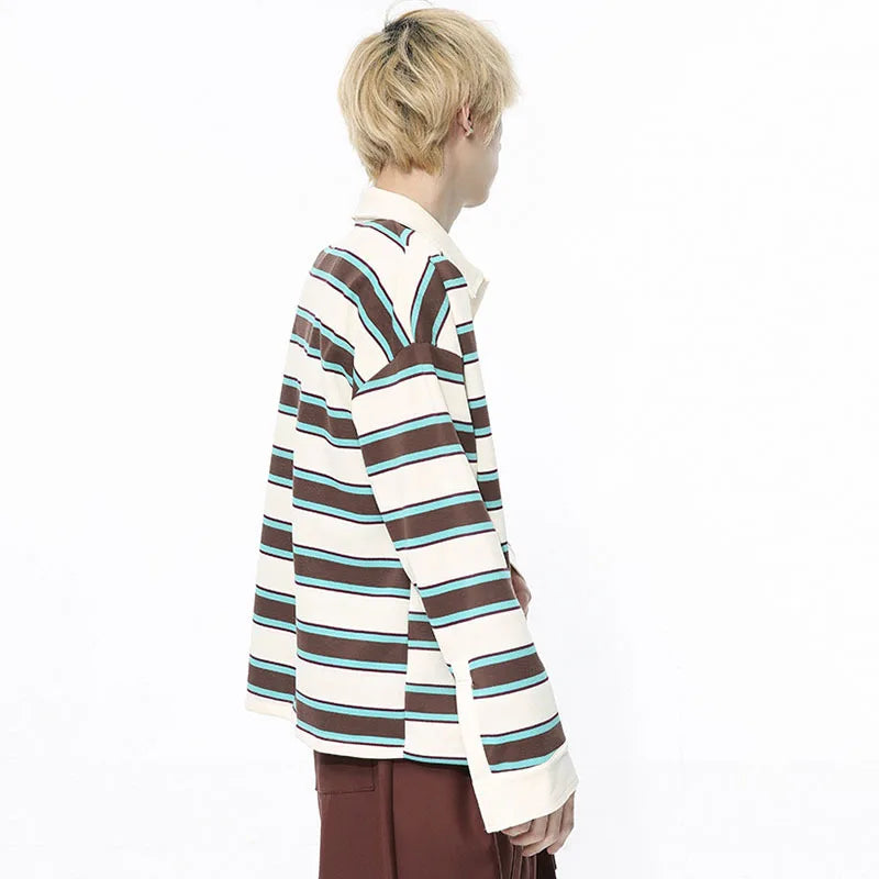 Fashion Rugby Contrast Striped Baggy T-Shirt