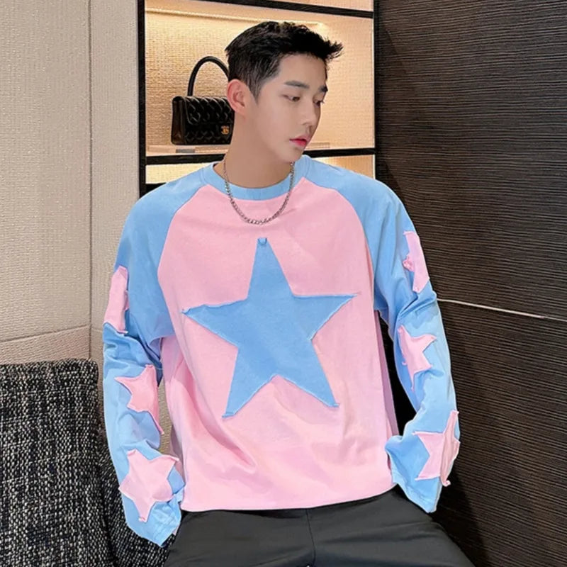 Pink Blue Patchwork Star T-Shirt
