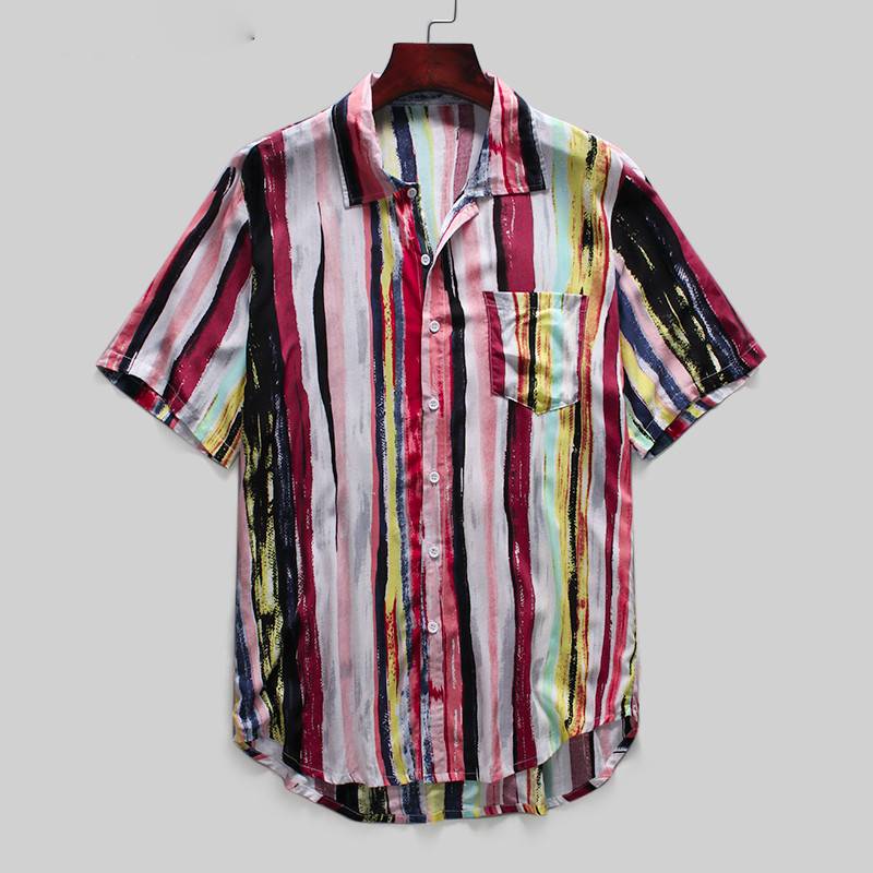 Chemise rayée hawaïenne à manches courtes respirante style décontracté hommes chemise