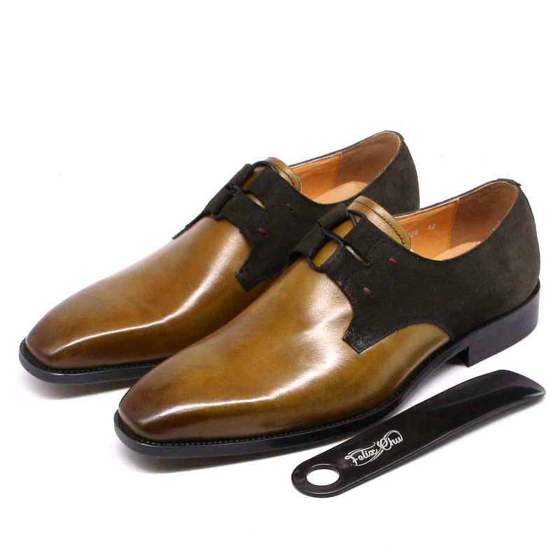 Chaussures Oxford en daim véritable faites à la main de couleur olive