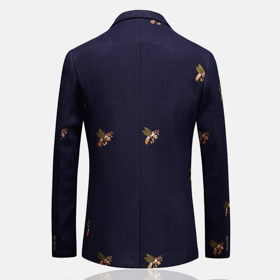 Navy Blue with Bee Embroidery Smart Casual Slim Fit Men Blazer