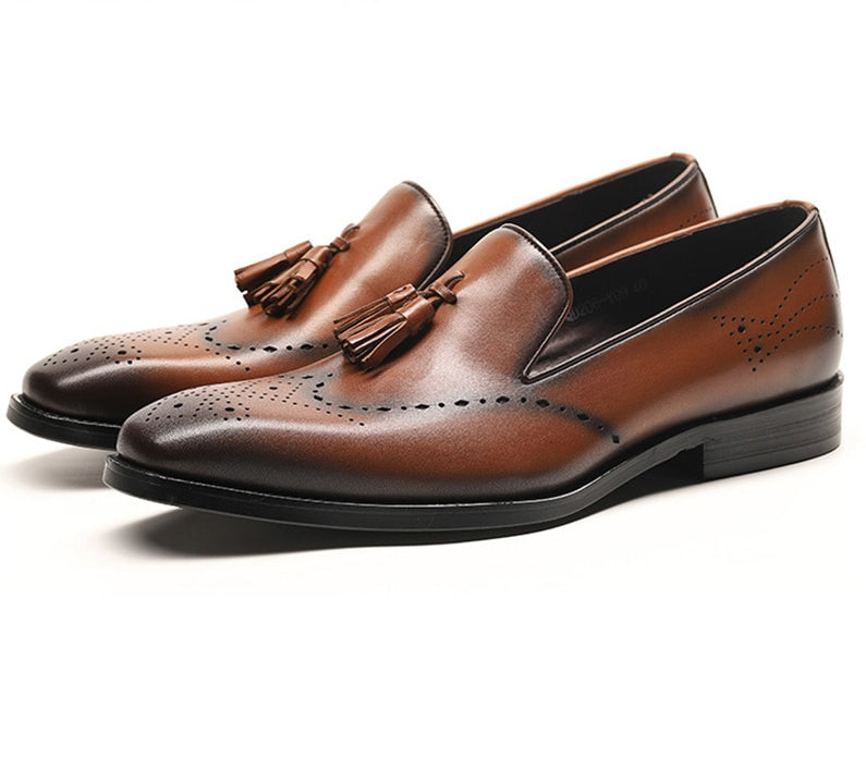 Mocasines de estilo formal elegante con zapatos de cuero de borla para hombre
