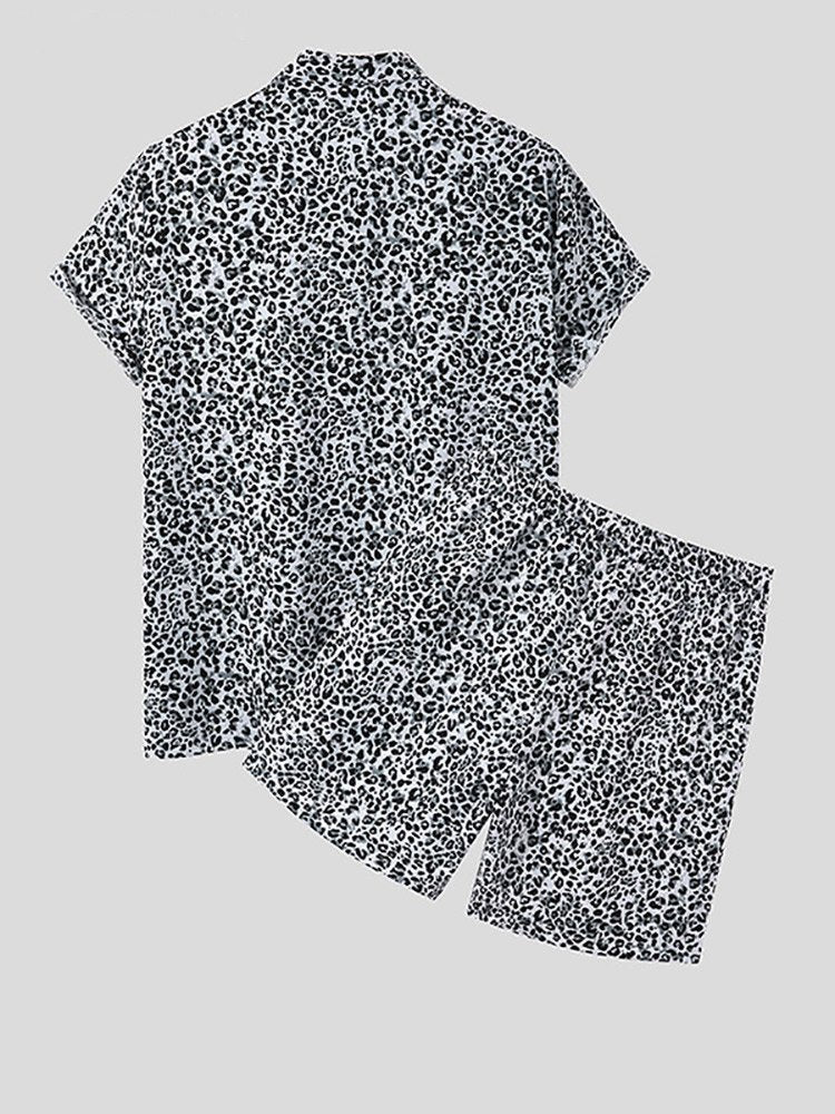 B&W Leopard Print Short Shirt Set