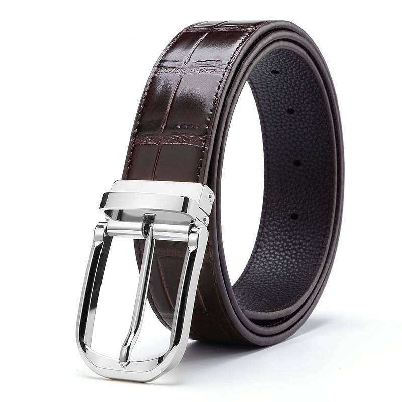 Ceinture élégante en cuir à motif croco avec boucle ardillon pour hommes
