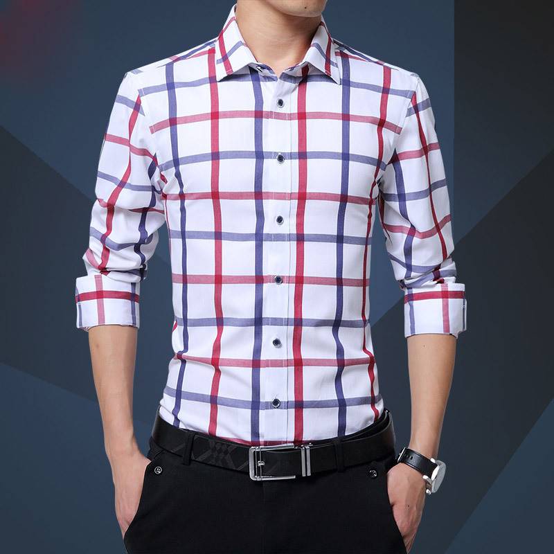 Casual Formal Checkered Long Sleeve Men Shirt