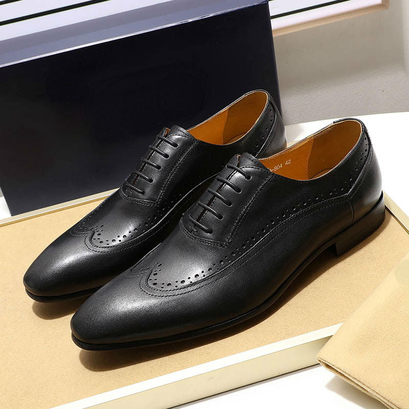 Zapatos de negocios Oxford para hombre con punta de ala larga clásica simple
