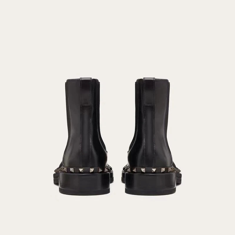 Black Rivet Ankle Square Toe Boots