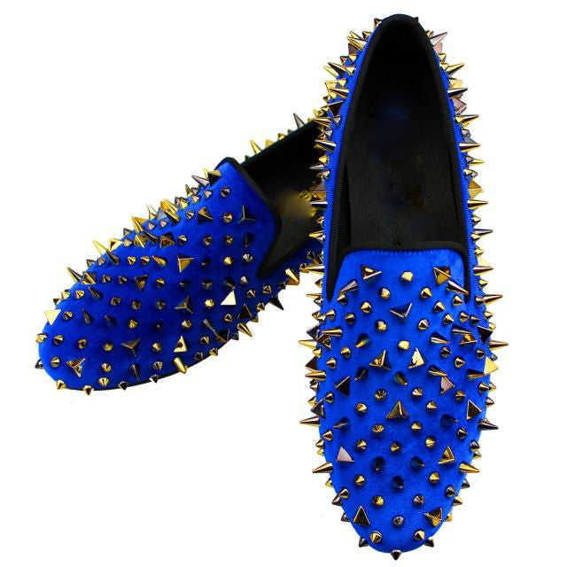 Multi Shape Rivet Spike Men Velvet Loafer Shoes