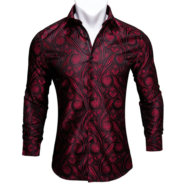 Paisley Jacquard Embossed Chemise à manches longues pour hommes