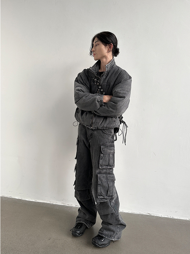 Denim Solid Loose Pants Set