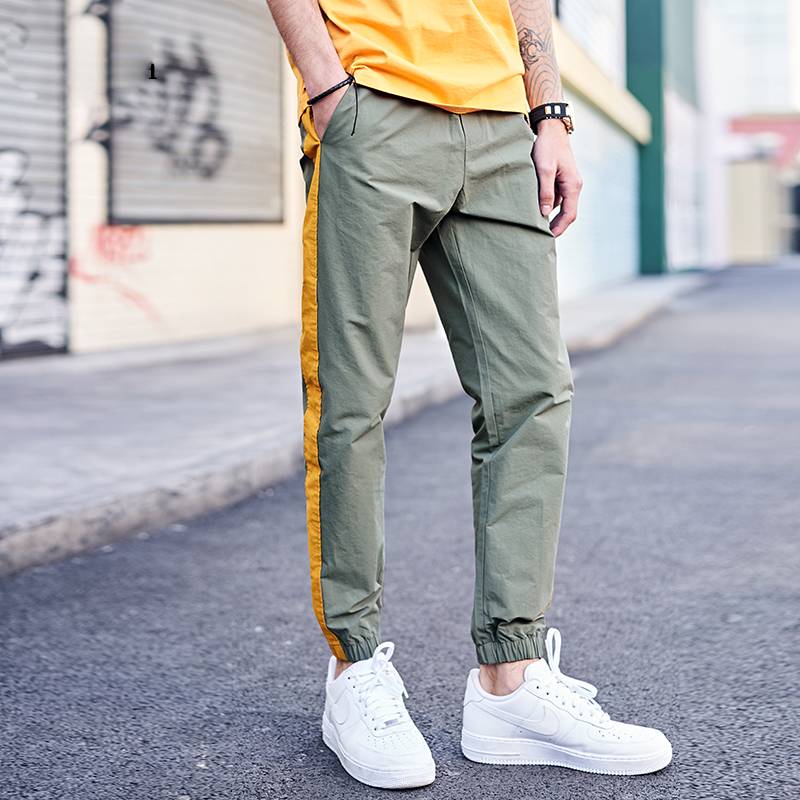 Casual Side Stripes Color Block Patchwork Style Men Pants