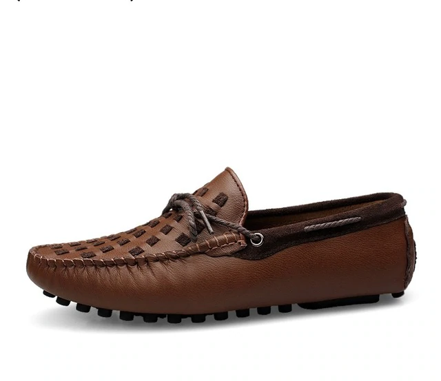 Zapatos náuticos para hombre de estilo plano informal con cuerda de lazo de cuero tejido