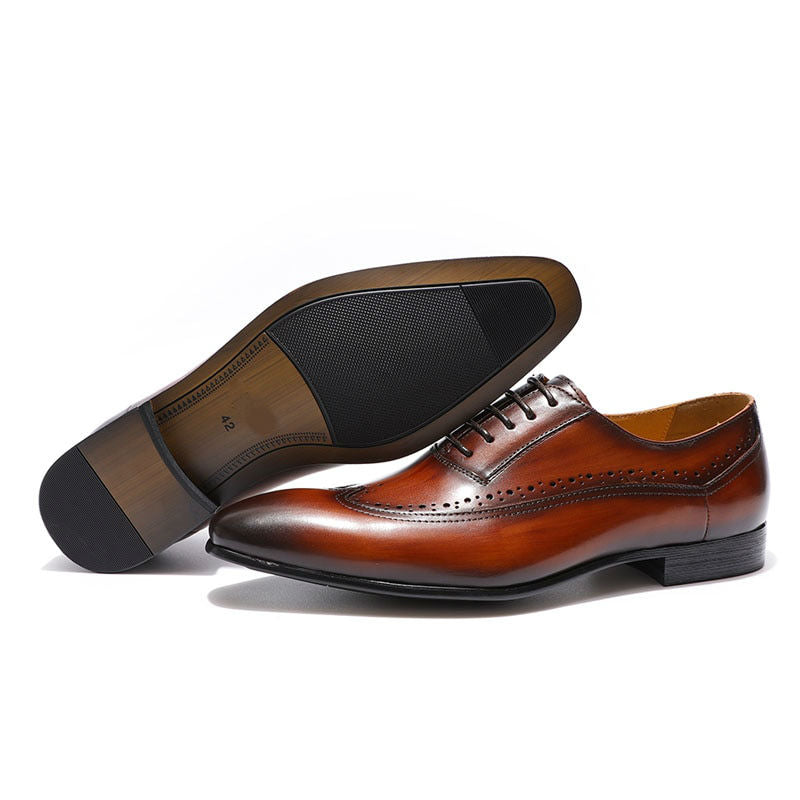 Simple Classic Long Wing Tip Men Oxford Business Shoes