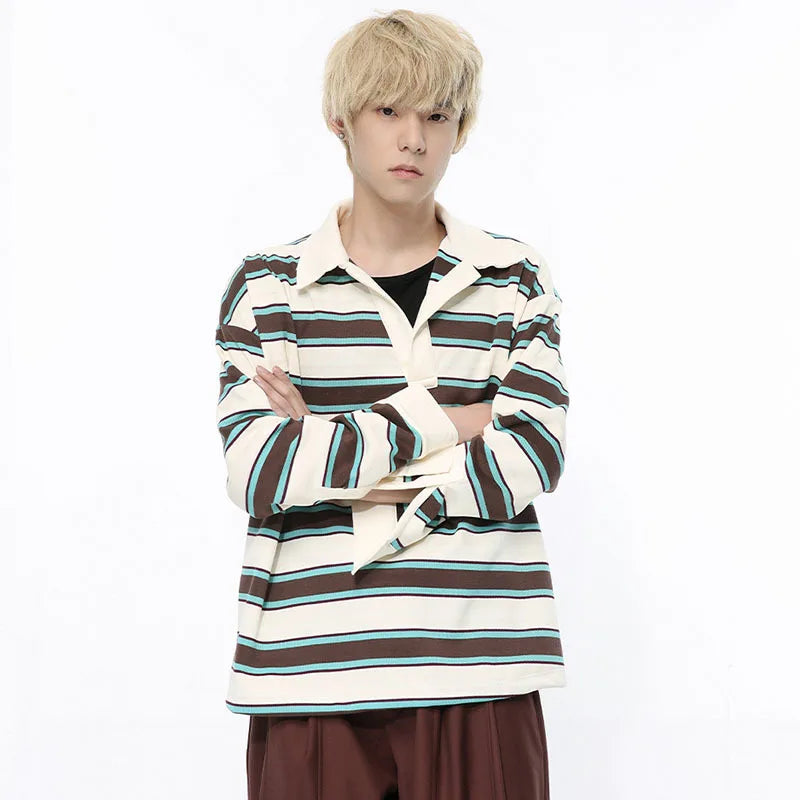 Fashion Rugby Contrast Striped Baggy T-Shirt