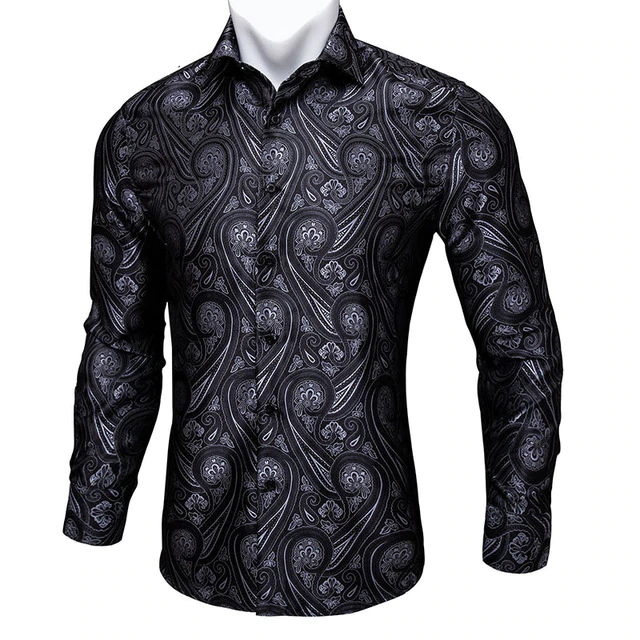 Paisley Jacquard Embossed Chemise à manches longues pour hommes
