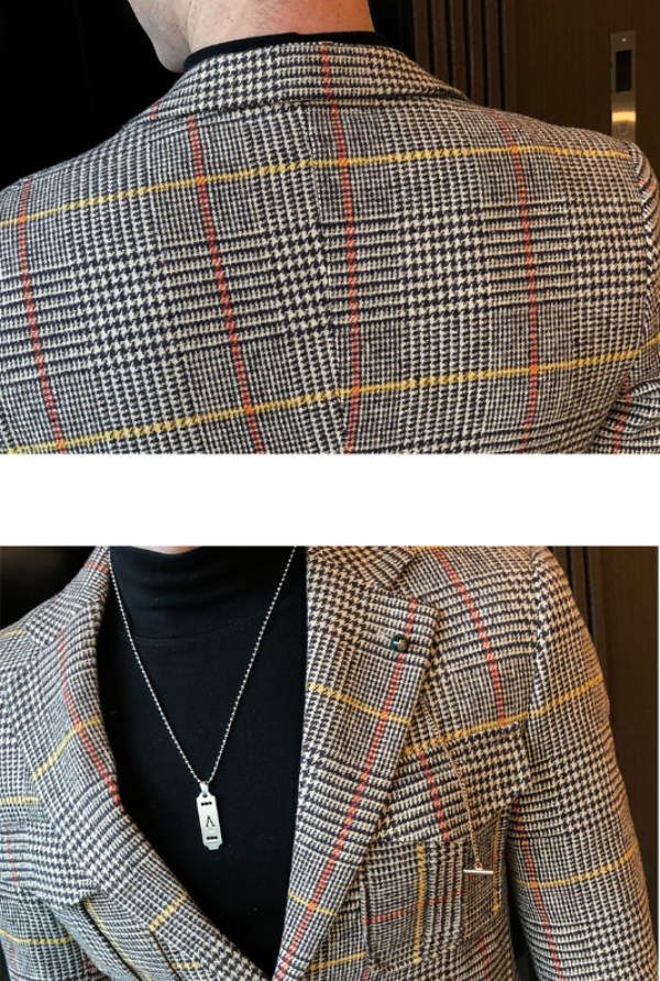 Blazer de hombre con patrón de cuadros de tartán estilo vintage elegante