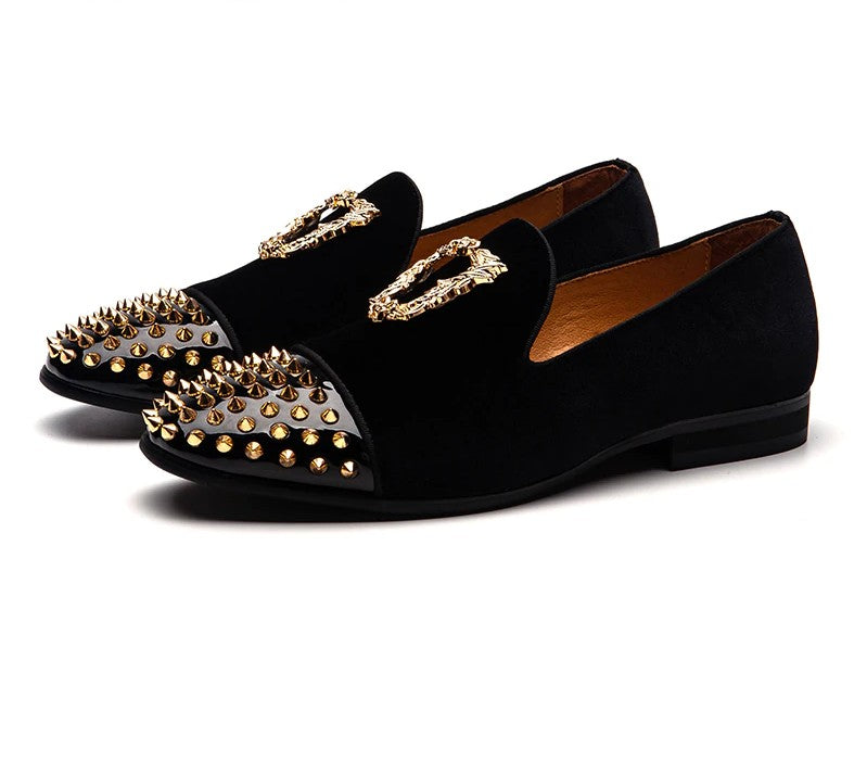 Rivets Toe with Metal Ornament Casual Slip On Style Men Loafers